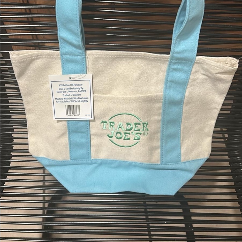 Mini Pastel Canvas Tote Bag Blue and Cream